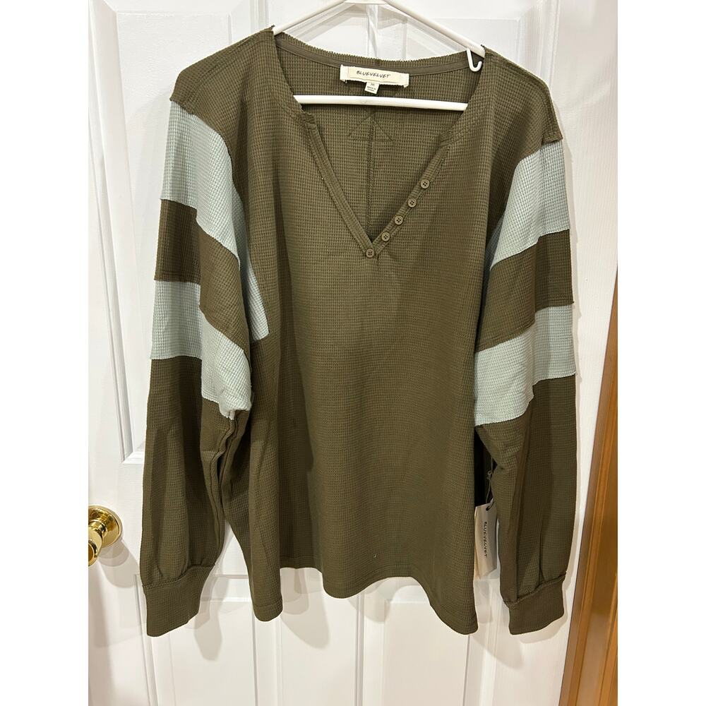 Bluevelvet Thermal waffleknit block sleeve oversize pullover - Picture 2 of 9